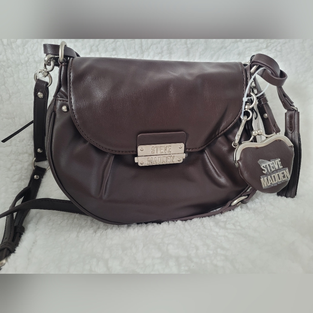 Steve Madden Brown Faux Leather Y2K Style Crossbody Bag Edgy Moto Chic NWT